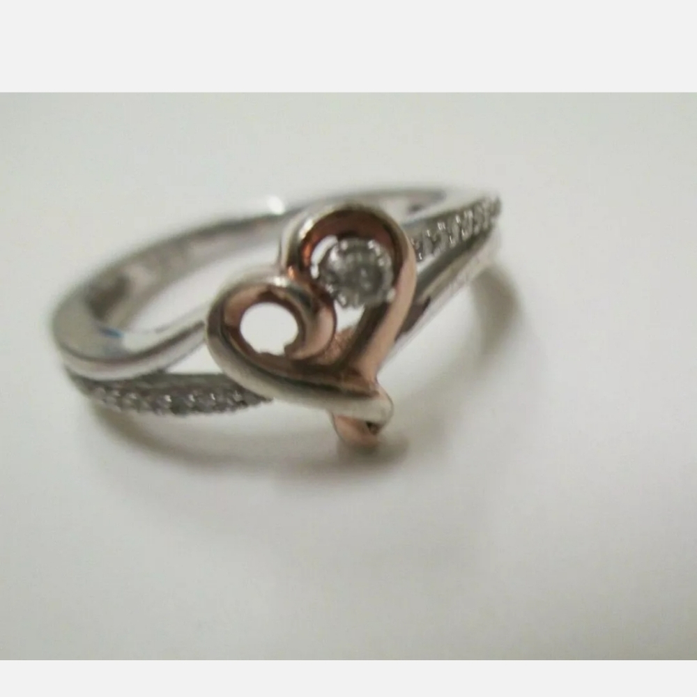 SOLD Kay Jewelers Diamond Sterling Rose Gold Heart Ring. SZ 7 - Picture 10 of 11